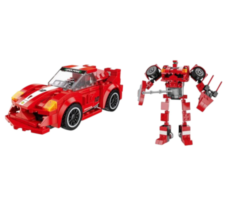 Joc de construit 2 in 1 masina de curse pull back si robot, 211 piese [2]