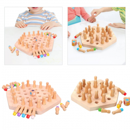 Joc de memorie Hexagonal Memory Chess, cu 24 pini, din lemn [6]