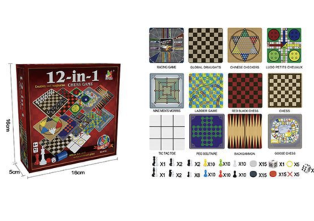 Jocuri de societate - Board Games - Jocuri de societate 12 in 1, set multifunctional, 16 x 16 x 5 cm