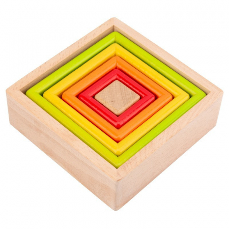 Joc de tip Montessori cu Forme Patrat de stivuire din lemn Curcubeu [0]