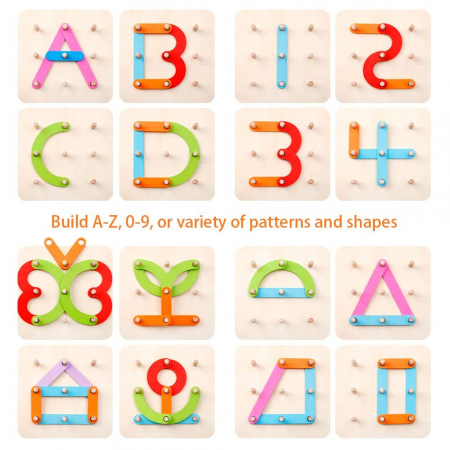 Joc din lemn Montessori Geoboard litere, cifre si culori [1]