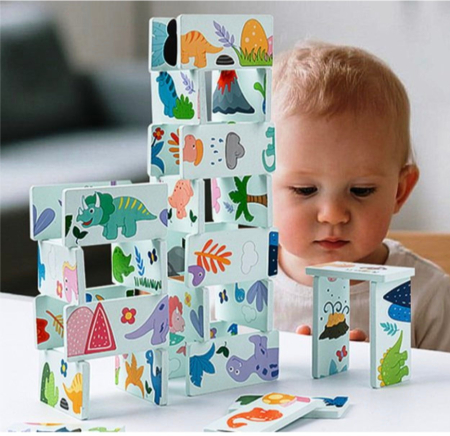 Jocuri si Jucarii - Joc Domino 28 piese cu Dinozauri, din lemn