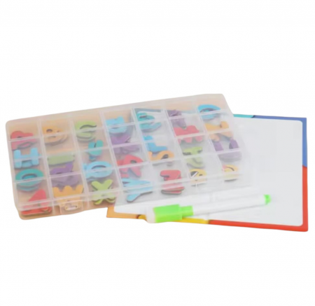 Jocuri magnetice - Joc educational cu tabla magnetica - Alfabetar cu litere mici si mari, 130 piese