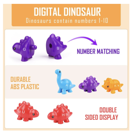 Jocuri si Jucarii - Joc educativ de asociere Alfabetul Dinozaurilor, 13 dinozauri din 26 piese cu litere mari si mici