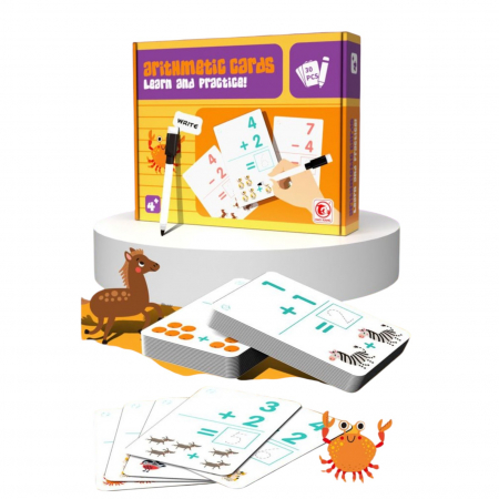 Jocuri educative, de logica, memorie - Joc educativ exersare calcule, cu 30 de planse reutilizabile, 4 ani+