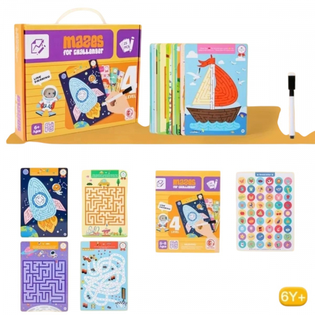 Jocuri si Jucarii - Joc educativ urmareste labirintul punct cu punct, cu 25 de planse reutilizabile, 6 ani+
