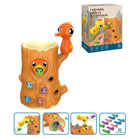 Jucarii interactive - Joc educativ magnetic – Pasarea hraneste puiul, cu 10 viermi colorati