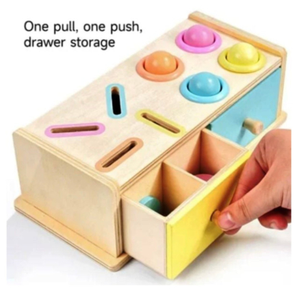 Joc educativ Montessori Cutia cu sertare sortatoare, pastel, din lemn [6]