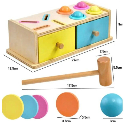 Jocuri si Jucarii - Joc educativ Montessori Cutia cu sertare sortatoare, pastel, din lemn