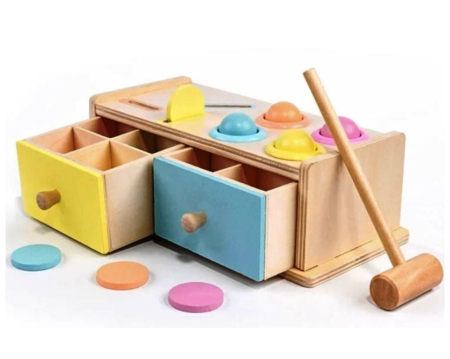 Joc educativ Montessori Cutia cu sertare sortatoare, pastel, din lemn [3]