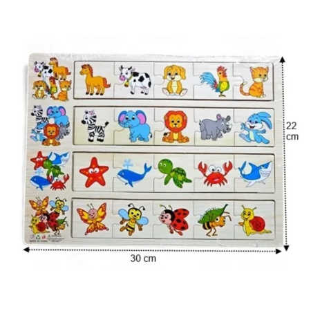 Joc educativ Plansa din lemn cu 4 categorii de puzzle de asociere, ANIMALE [2]