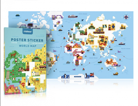 Jocuri educative, de logica, memorie - Joc educativ Poster Harta Lumii cu stickere pe numere