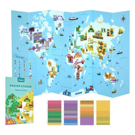 Jocuri educative, de logica, memorie - Joc educativ Poster Harta Lumii cu stickere pe numere