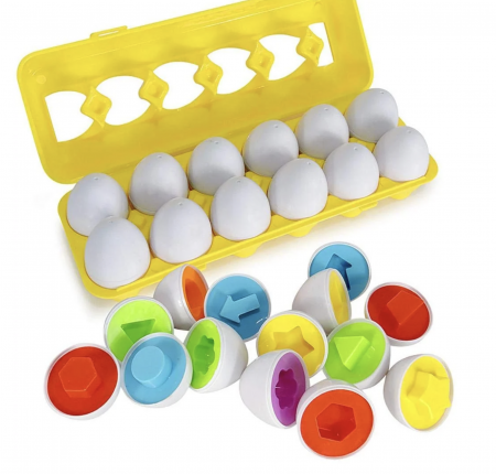 Jocuri si Jucarii - Joc educativ Set 12 oua de potrivit cu forme geometrice