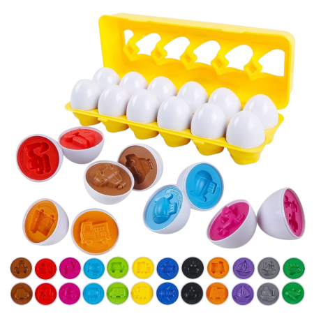 Jucarii educative si interactive - Joc educativ Set 12 oua de potrivit cu forme masinute