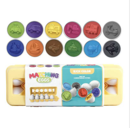 Jucarii educative si interactive - Joc educativ Set 12 oua de potrivit cu forme masinute