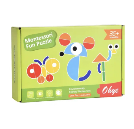 Joc educativ Tangram cu 30 piese geometrice multicolore – Montessori, +3 ani, din lemn [5]