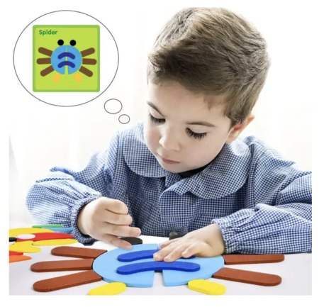 Joc educativ Tangram cu 30 piese geometrice multicolore – Montessori, +3 ani, din lemn [2]