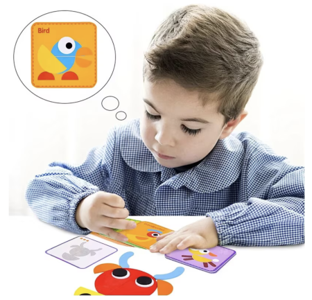 Jocuri si Jucarii - Joc educativ Tangram cu 30 piese geometrice multicolore – Montessori, +3 ani, din lemn