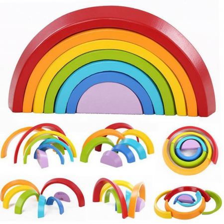 Joc lemn Montessori Curcubeu 7 piese Rainbow [1]