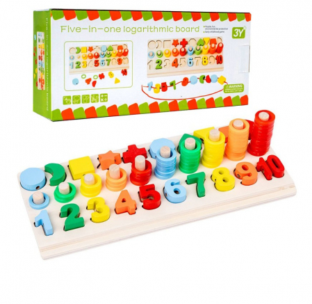 Jocuri si jucarii cu activitati educative multiple - Joc logaritmic 3 in 1 din lemn