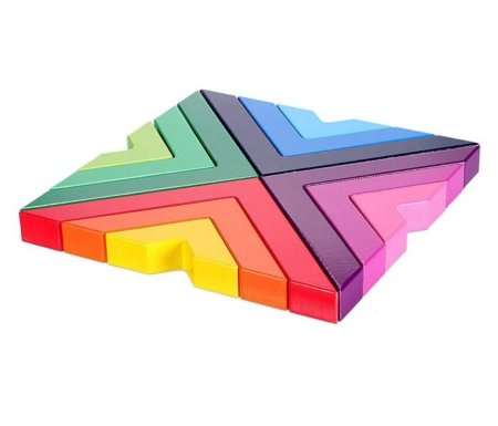 Jocuri si Jucarii - Joc Montessori 12 Piese Unghi Drept Curcubeu - Constructii Matematice, din lemn
