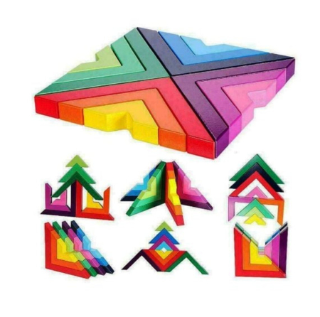 Joc Montessori 12 Piese Unghi Drept Curcubeu - Constructii Matematice, din lemn [3]