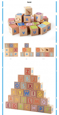 Joc Montessori 26 piese Cuburi cu Literele alfabetului, cuvinte, culori, animale, din lemn [10]