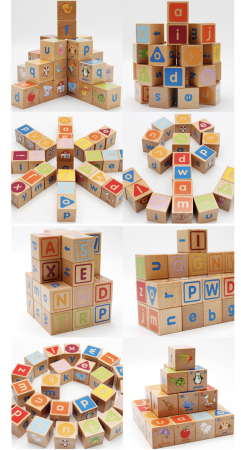 Joc Montessori 26 piese Cuburi cu Literele alfabetului, cuvinte, culori, animale, din lemn [16]