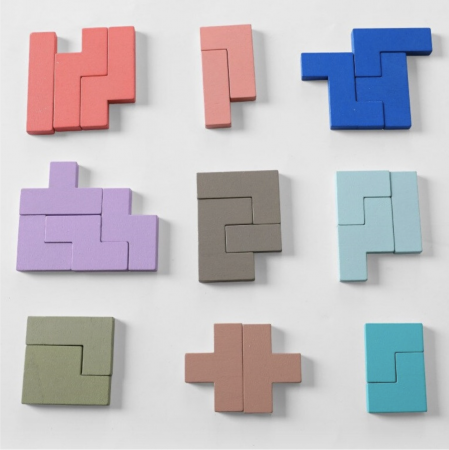 Joc Montessori 5 in 1, cu tangram, tetris si piese magnetice, din lemn [4]