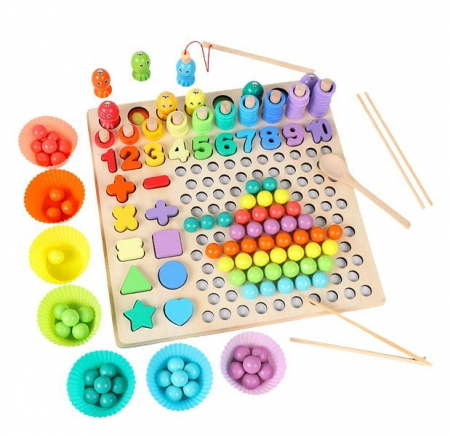 Joc Montessori 5 in 1 Logarithmic Plate Beads, din lemn [0]