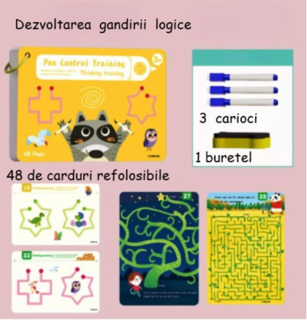 Jocuri educative, de logica, memorie - Joc Montessori – Carduri reutilizabile Scrie si sterge, Galben Labirint