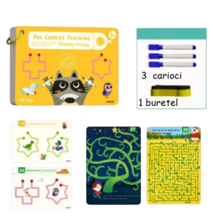 Jocuri educative, de logica, memorie - Joc Montessori – Carduri reutilizabile Scrie si sterge, Galben Labirint