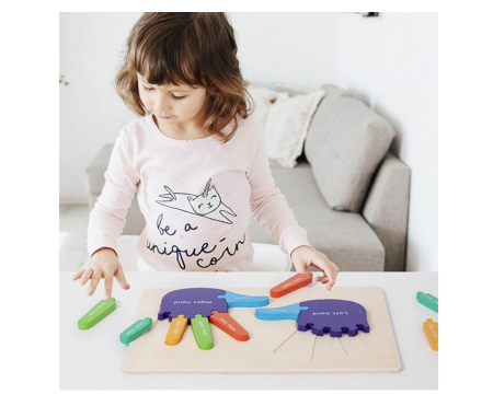 Jucarii din LEMN - de tip Montessori - Joc Montessori cognitiv din lemn, Palmele, puzzle incastru culori si forme, +3 ani