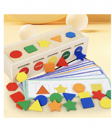 Joc Montessori Cutie de sortare culori si forme, 25 piese si 13 cartonase [3]