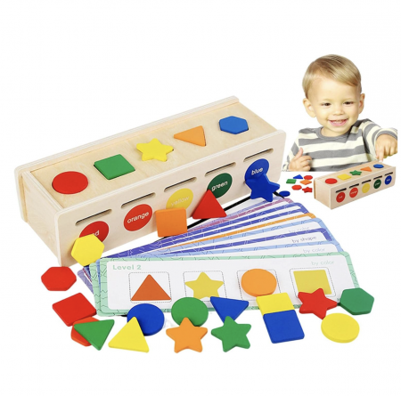 Joc Montessori Cutie de sortare culori si forme, 25 piese si 13 cartonase [9]