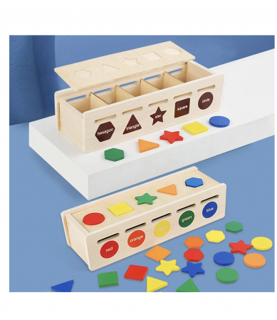 Joc Montessori Cutie de sortare culori si forme, 25 piese si 13 cartonase [8]