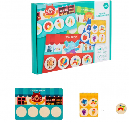 Jucarii din LEMN - de tip Montessori - Joc Montessori de asociere si memorie Animal Supermarket, din lemn