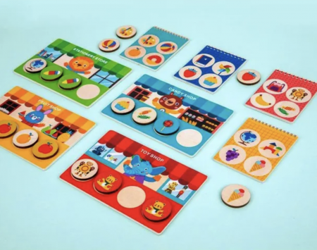 Jucarii din LEMN - de tip Montessori - Joc Montessori de asociere si memorie Animal Supermarket, din lemn