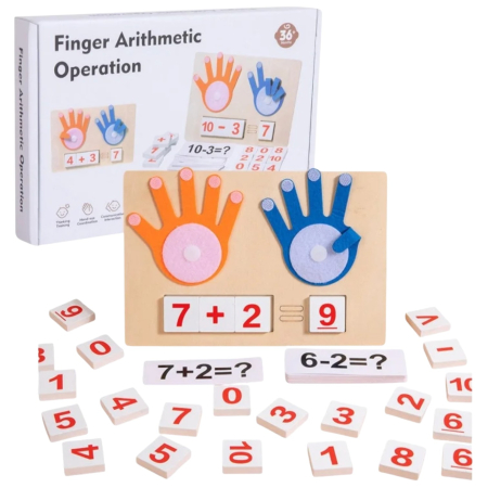 Jucarii din LEMN - de tip Montessori - Joc Montessori din lemn Finger Arithmetic cu degete din fetru si placute incastru, +3 ani