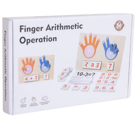 Jucarii din LEMN - de tip Montessori - Joc Montessori din lemn Finger Arithmetic cu degete din fetru si placute incastru, +3 ani