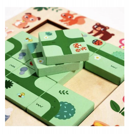 Joc Montessori de logica de tip Puzzle Gaseste Poteca, din lemn [2]