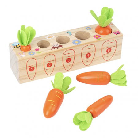 Joc Montessori de motricitate Morcovii - culegem si numaram, din lemn [2]