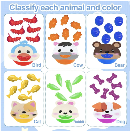 Joc Montessori de sortare culori cu piese silicon Hrana animalelor, 50 piese, 3 ani+ [3]