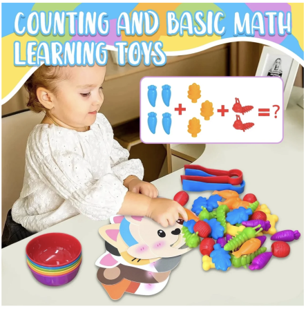 Joc Montessori de sortare culori cu piese silicon Hrana animalelor, 50 piese, 3 ani+ [6]