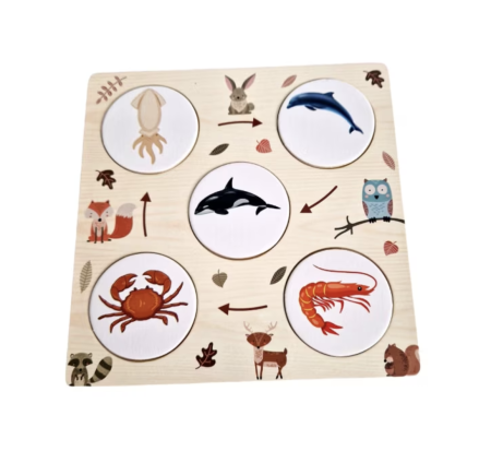 Jocuri si Jucarii - Joc Montessori de tip incastru Food Chain – Cine mananca pe cine, din lemn