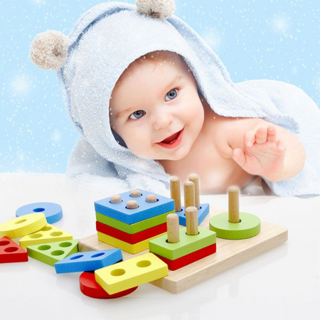 Joc Montessori din lemn Coloane Sortatoare Invata Formele Si Culorile Patrat [2]