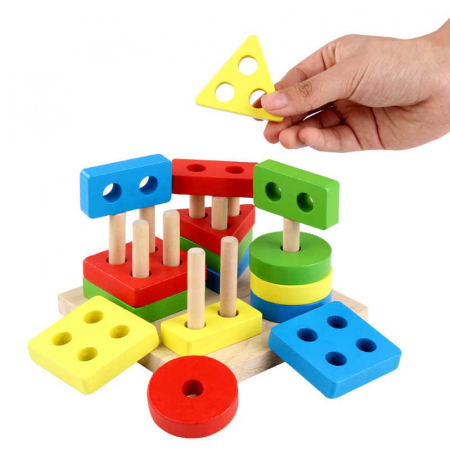 Joc Montessori din lemn Coloane Sortatoare Invata Formele Si Culorile Patrat - Krista® [0]