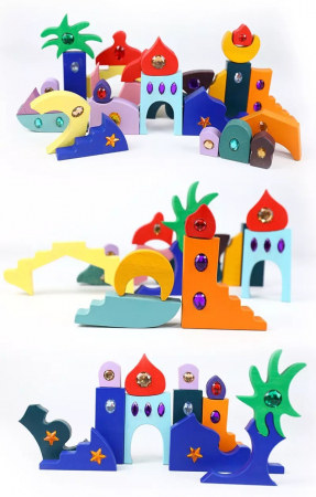 Joc Montessori Fairy Jumbo Rainbow, din lemn cu pietricele [7]