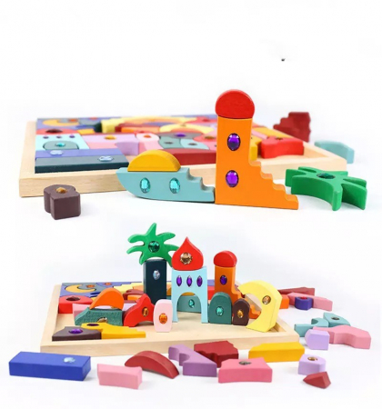 Joc Montessori Fairy Jumbo Rainbow, din lemn cu pietricele [5]